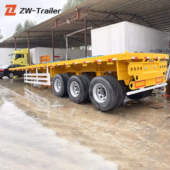 China Factory Container Transport Flatbed Semi Trailer Three Axle